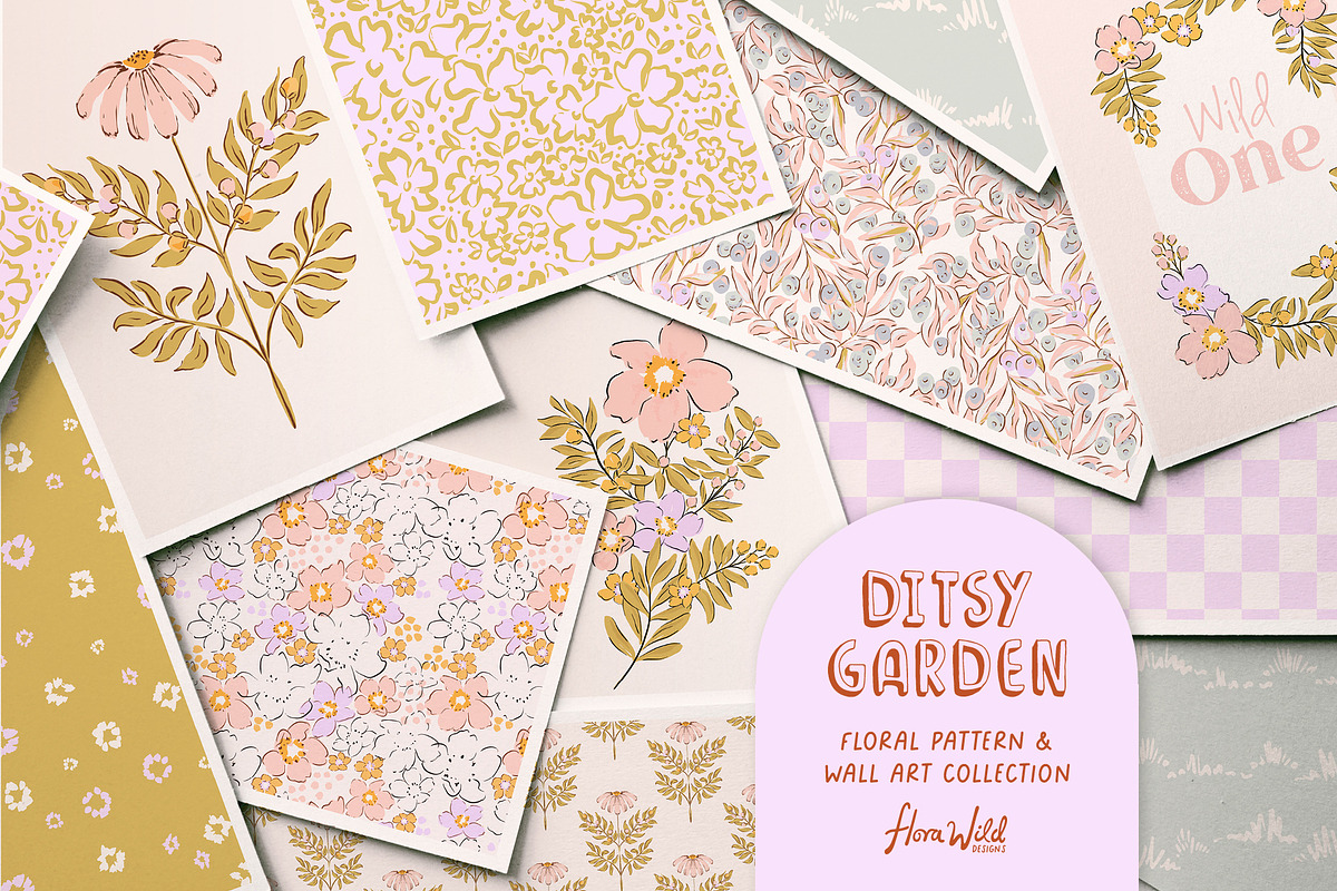 Retro floral patterns & wall art, a Pattern Graphic by Flora Wild Designs (Photo 1 of 5)