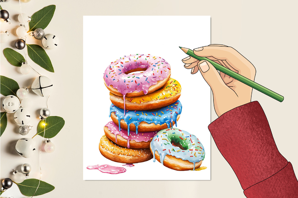 Donut Watercolor Cliparts, an Illustration by RobertsArt (Photo 6 of 7)
