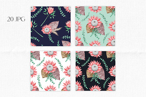 Watercolor Protea Boho Patterns