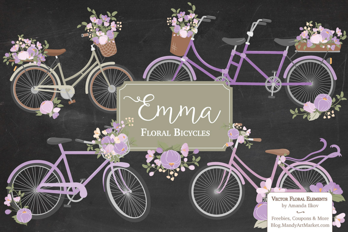 Lavender Floral Bicycles Clipart, an Illustration by Amanda Ilkov (Photo 2 of 5)