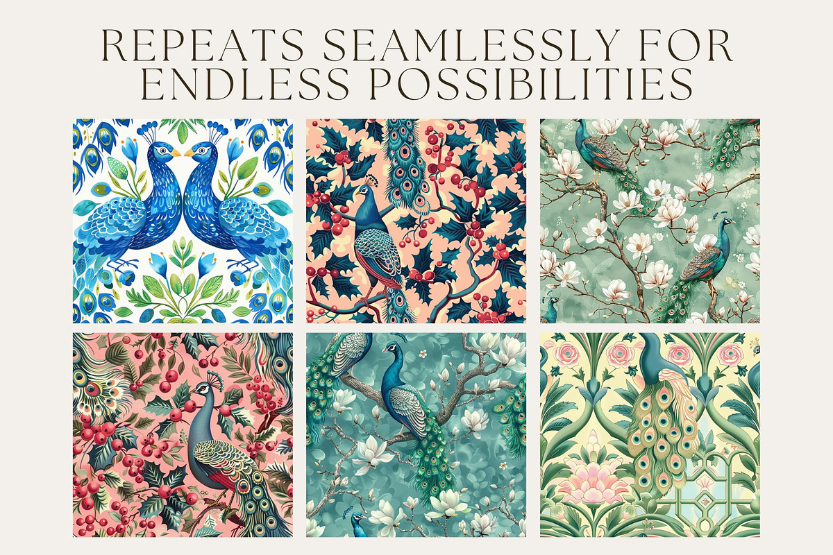 10 Peacock Delight Seamless Patterns, a Pattern Graphic by Inknfolly