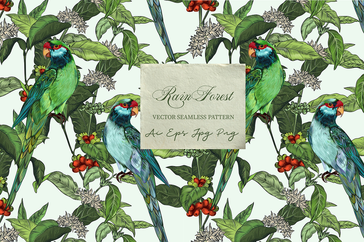 Rainforest jungle pattern parrots, a Wallpaper Graphic by FleurArt (Photo 1 of 10)