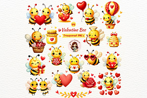 Valentine Bee Clipart Set, a Seasonal Illustration by Nicolle's Colorful Art