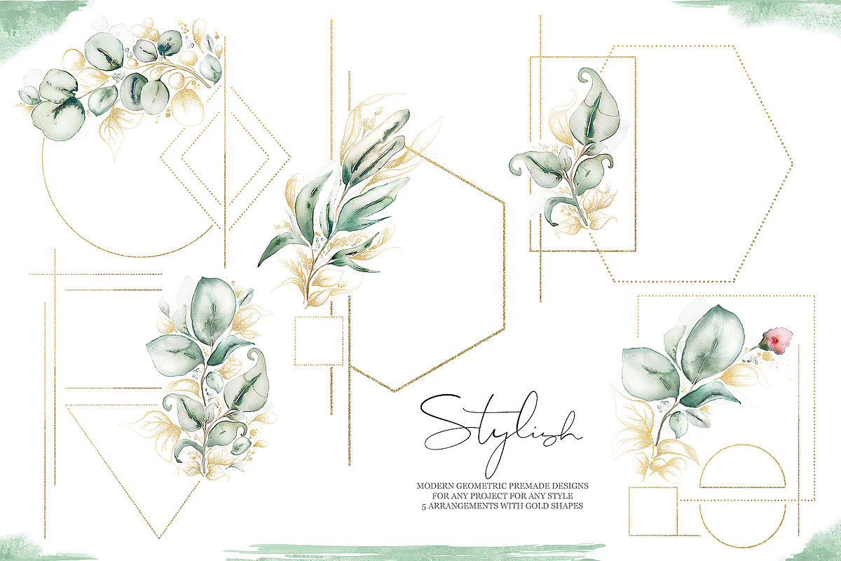 Mellow Greenery. Watercolor and Gold, a Decorative Illustration by Tinydew (Photo 11 of 14)