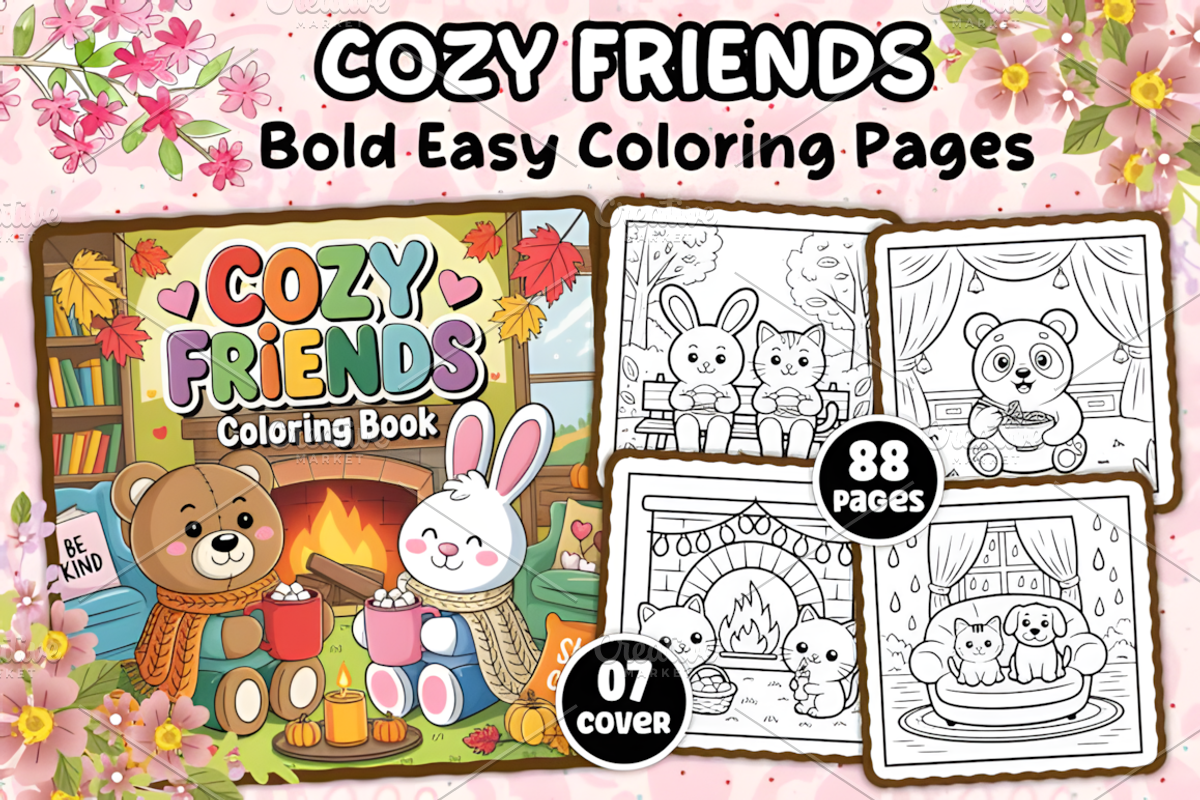Cozy Friends Coloring Pages, an Animal Illustration by Coco Bloom (Photo 1 of 5)