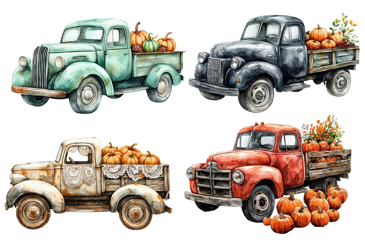 Fall Vintage Truck & Pumpkins, an Illustration by Designworld (Photo 3 of 6)