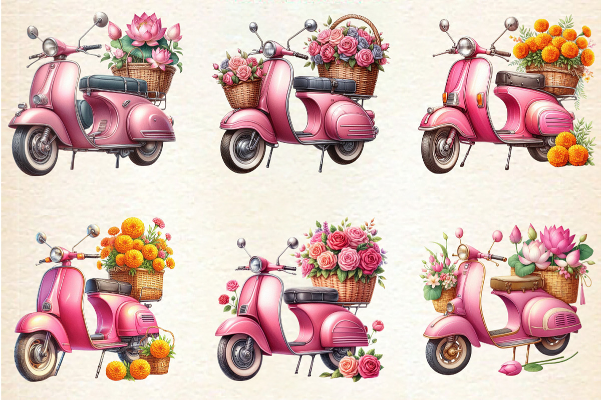 Pink Scooter Clipart, an Illustration by DreamArtGraphic (Photo 2 of 6)