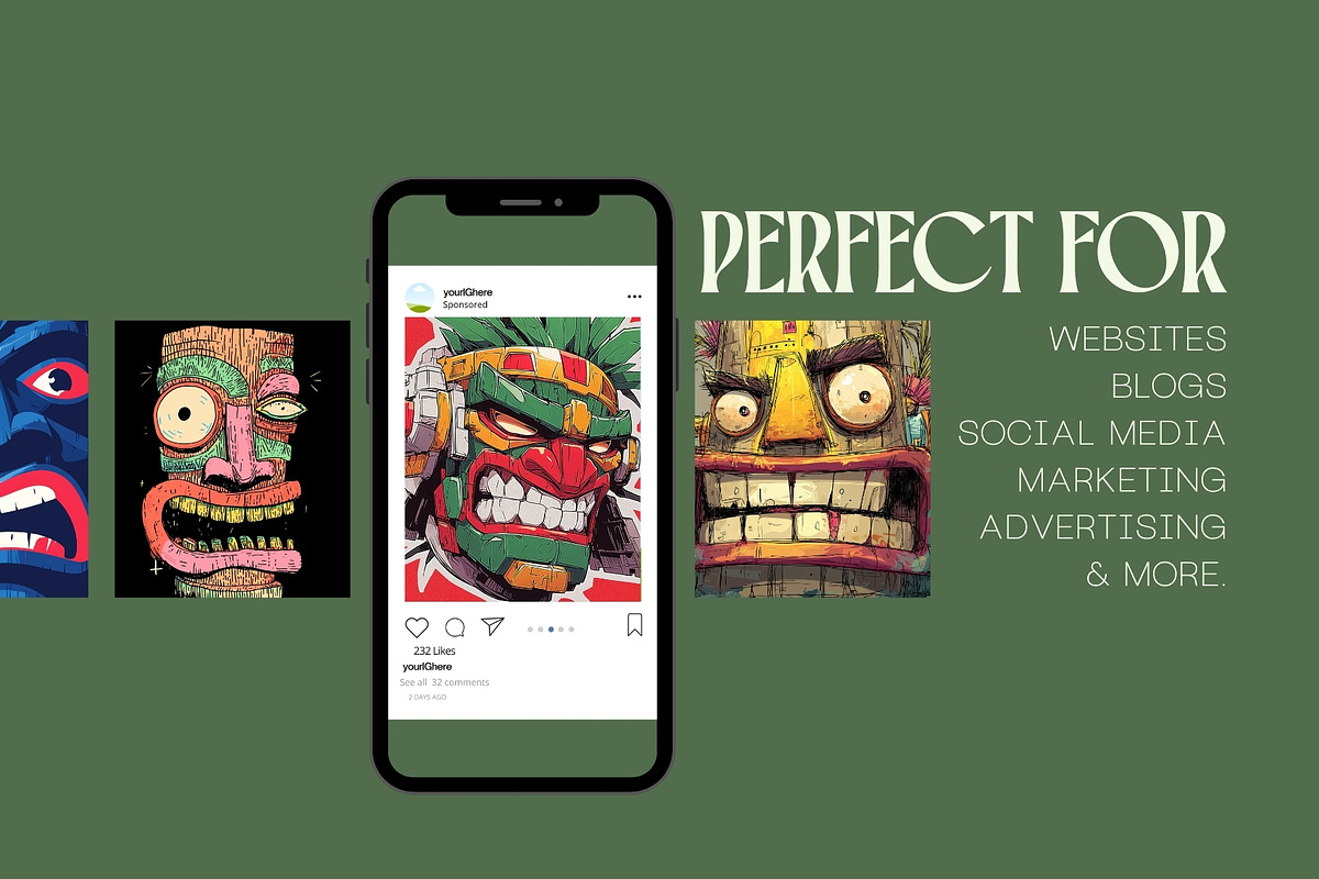 120 Tropical Tiki Mask Illustrations, a Decorative Illustration by Incomelion (Photo 17 of 20)