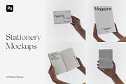 Stationery in Hands Mockups, a Books & Magazine Mockup by Feel This (Thumbnail 1 of 9)