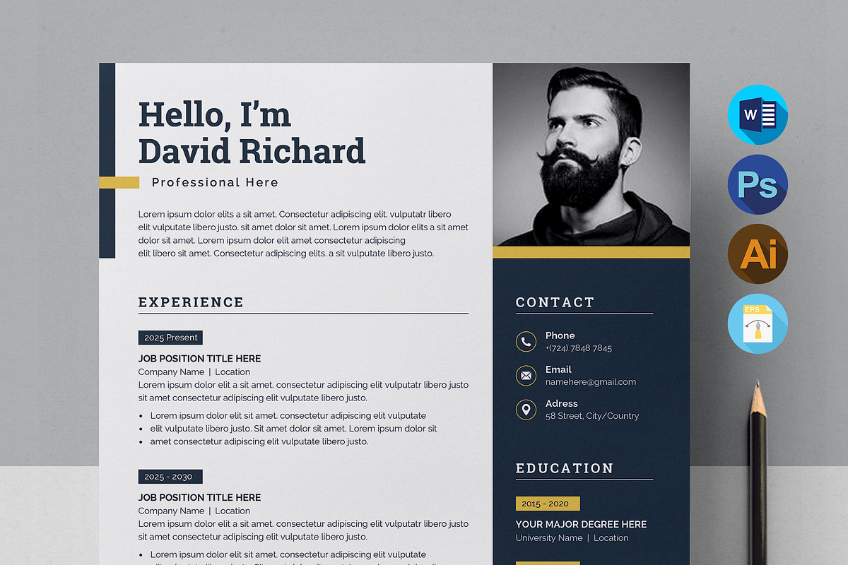 Modern Resume/CV Template, a Resume Template by Proper_media (Photo 1 of 5)