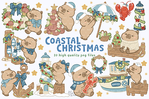 Capybara Coastal Christmas Clipart