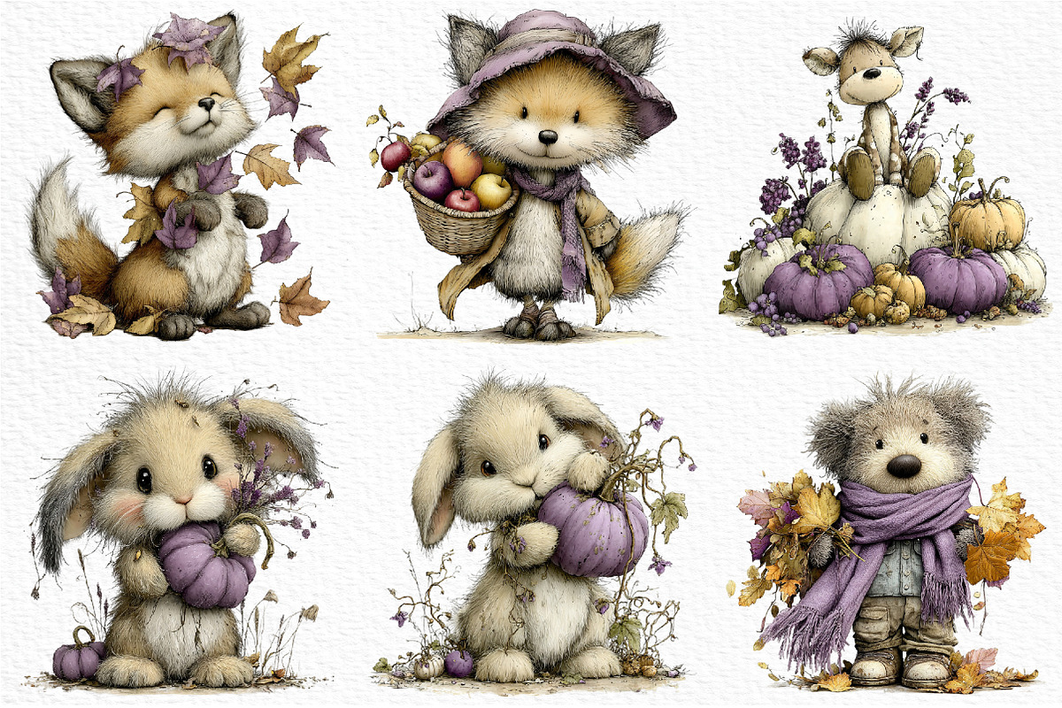 Whimsical Autumn Animals Clipart, an Animal Illustration by Craft Nest