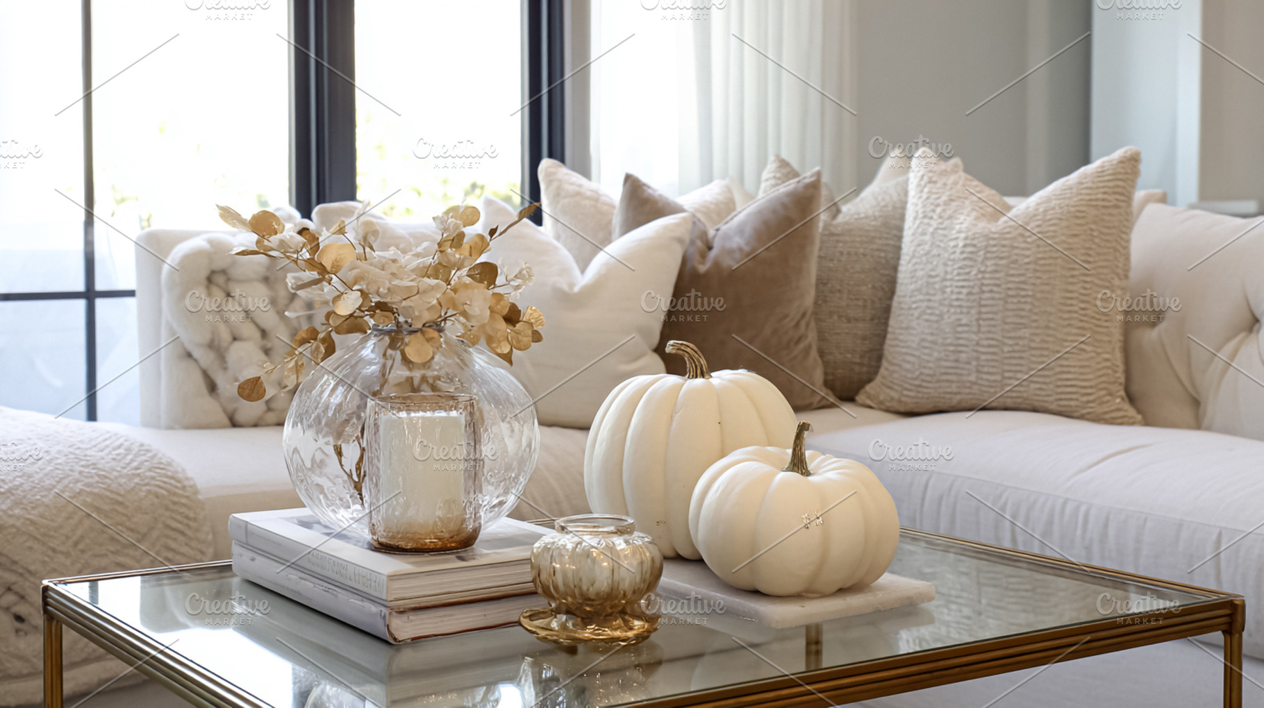Seasonal decor with pumpkin, natural element, styled ornament an, a Photo by Studio ANNA