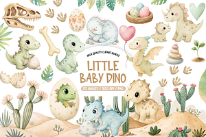 Little Baby Dino Clipart Bundle, an Animal Illustration by TatiMockup