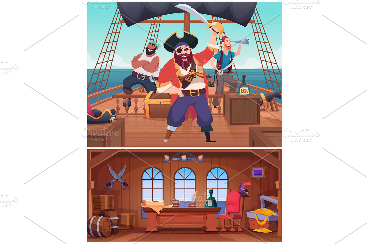Pirates. aggressive cartoon, an Illustration by Onyx