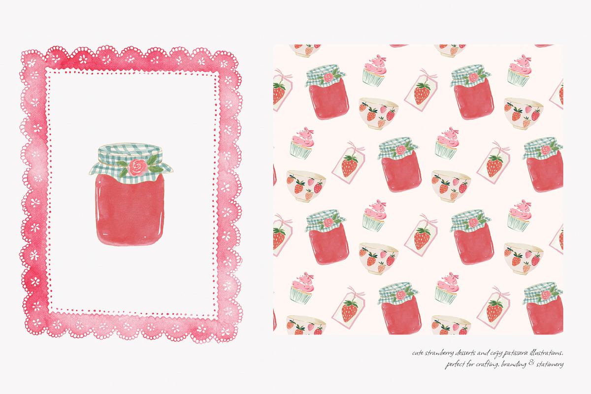 strawberry watercolor clipart set, a Decorative Illustration by Patishop Art (Photo 5 of 6)