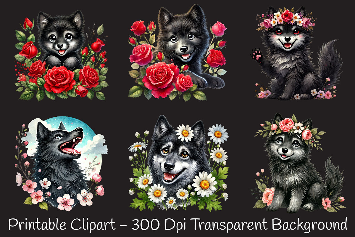 Spring black Wolf clipart, an Illustration by RobertsArt (Photo 7 of 7)