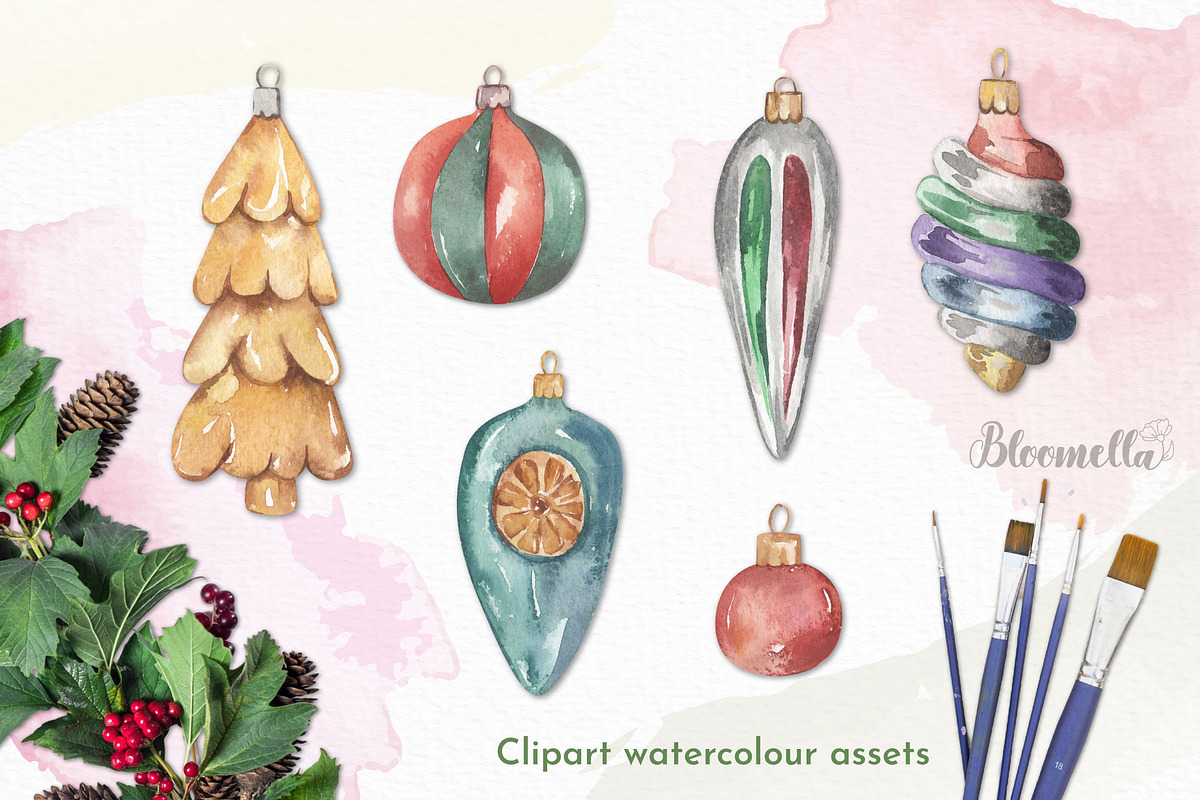 Christmas Decorations Watercolour, an Object Illustration by Bloomella (Photo 3 of 6)