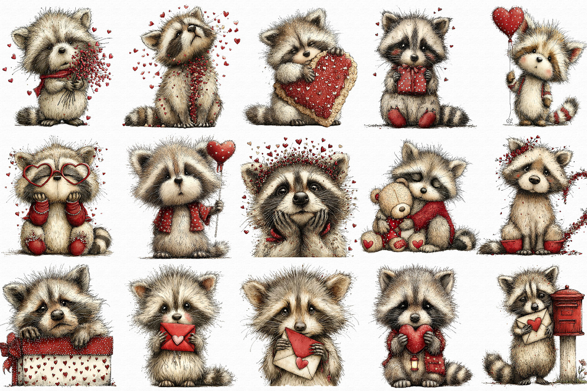 Valentine's Whimsical Raccoon Clipar, an Illustration by Libby Wishes (Photo 2 of 7)