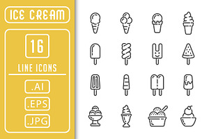 Set Of 16 Ice Cream Outline Icons