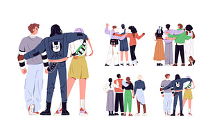 Friends hugging, back view set, a Person Illustration by PaperTrident