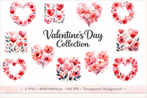 Valentine Heart Floral Clipart, an Illustration by Print Haven