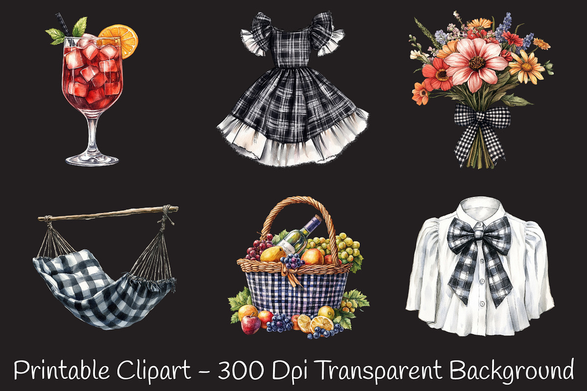 Luxury Black Gingham Summer Clipart, an Illustration by RobertsArt (Photo 6 of 7)