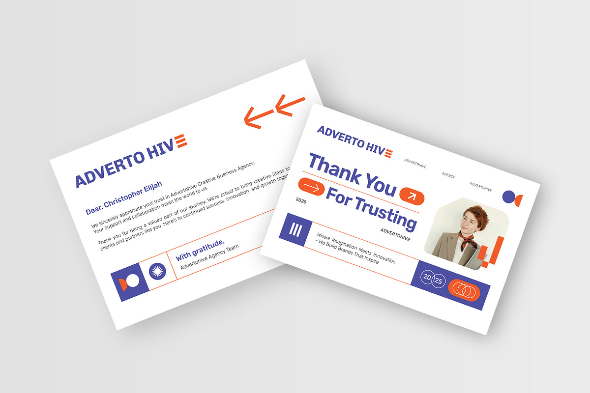 Advertohive Agency - Thank You Card, a Print Template by Esensifiksi.studio (Photo 3 of 3)