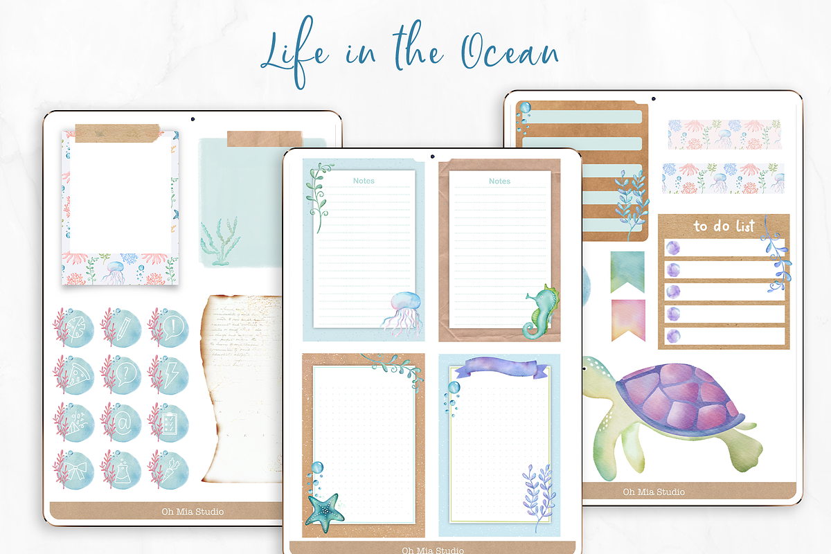 Digital Stickers Watercolor Ocean, an Illustration by Oh Mia Studio (Photo 3 of 5)