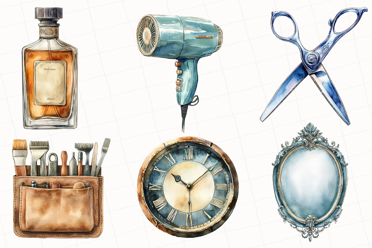 Watercolor Barber Shop Clipart, an Illustration by OK Design (Photo 3 of 5)