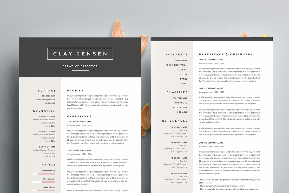 Modern Resume Template CLAY A4, a Resume Template by Graace Studio (Photo 2 of 4)
