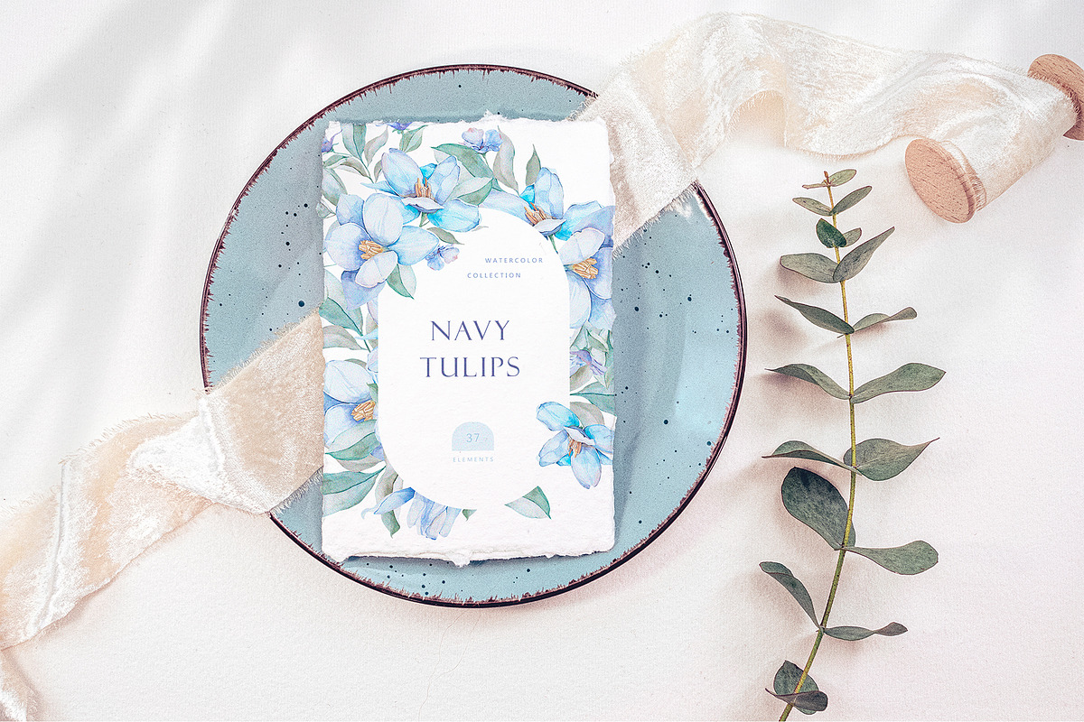 Watercolor clipart Navy tulips, a Decorative Illustration by MariGraphic boutique (Photo 6 of 9)