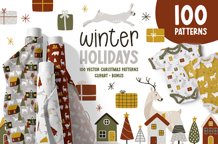 Winter Holidays. Big pattern set.