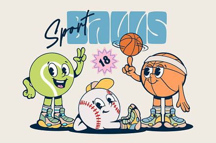 Sport Balls Retro Characters, an Illustration by Alina Sh