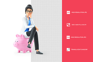 3D Cartoon Female Doctor Sitting on, a Person Illustration by 3DMask