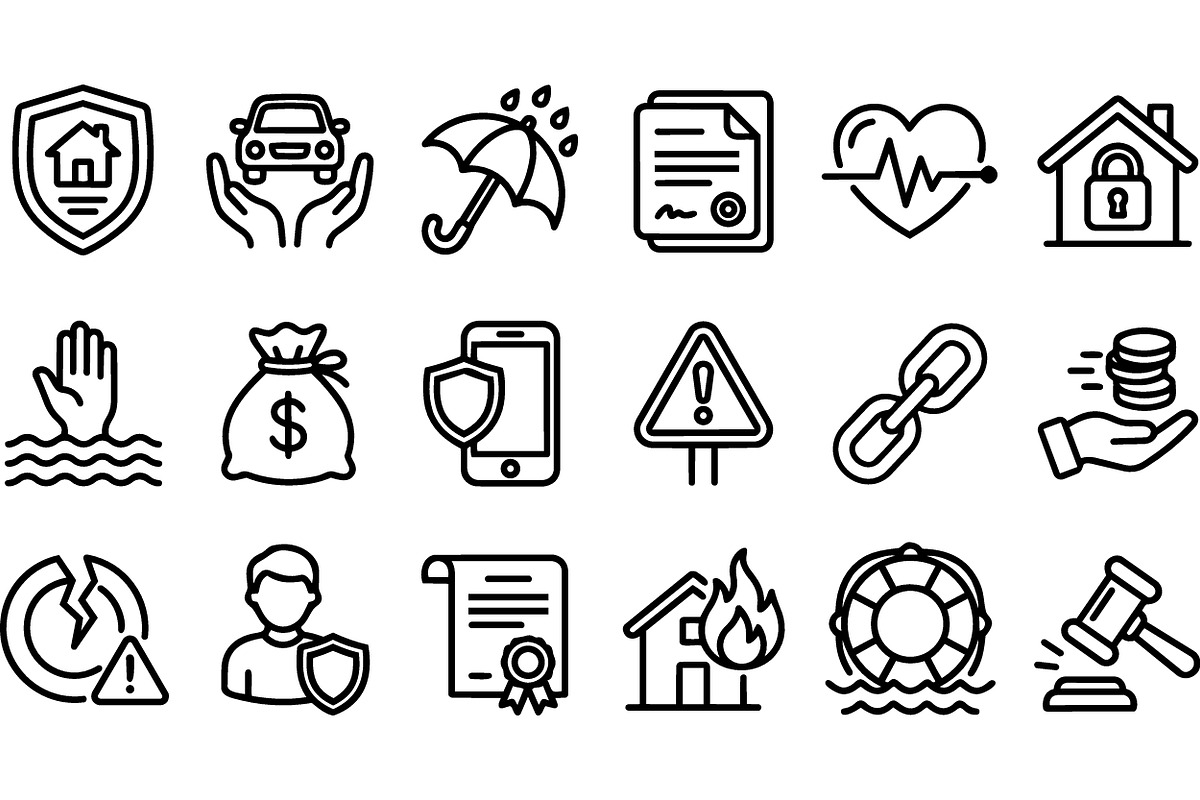 Insurance Protection Icon Set, an Illustration by designvectx (Photo 1 of 3)