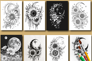 Moon And Flower Coloring Book