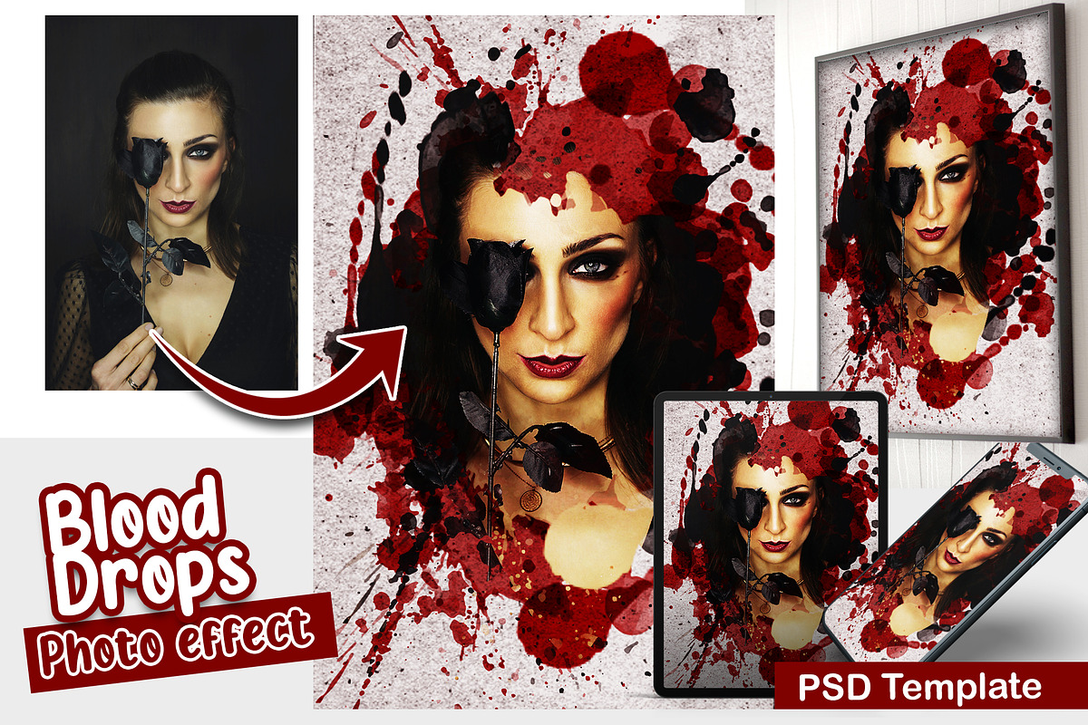 Blood Drops Photo Template, an Action Add-On by DreamColor