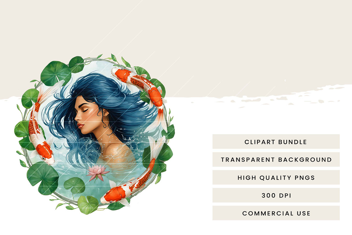 Girl With Koi Fish Clipart Bundle, a Person Illustration by Design Scotch (Photo 7 of 8)