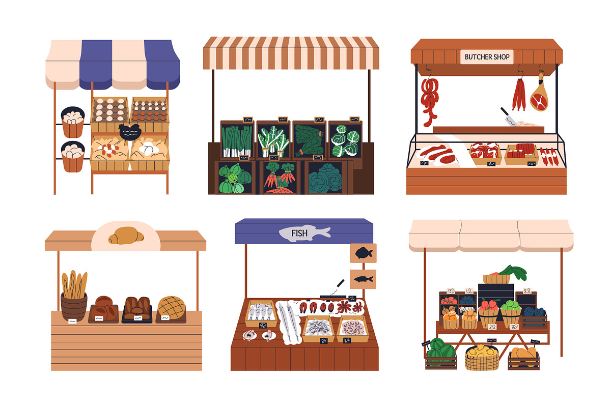 Farmers market stalls with food set, a Food Illustration by Good Studio (Photo 1 of 7)