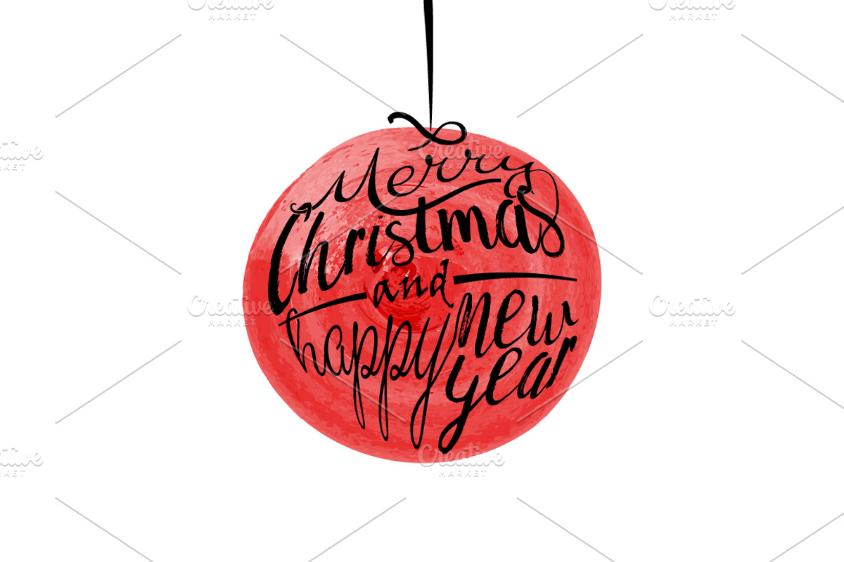 Red watercolor Christmas ball, a Card Template by MM Studio