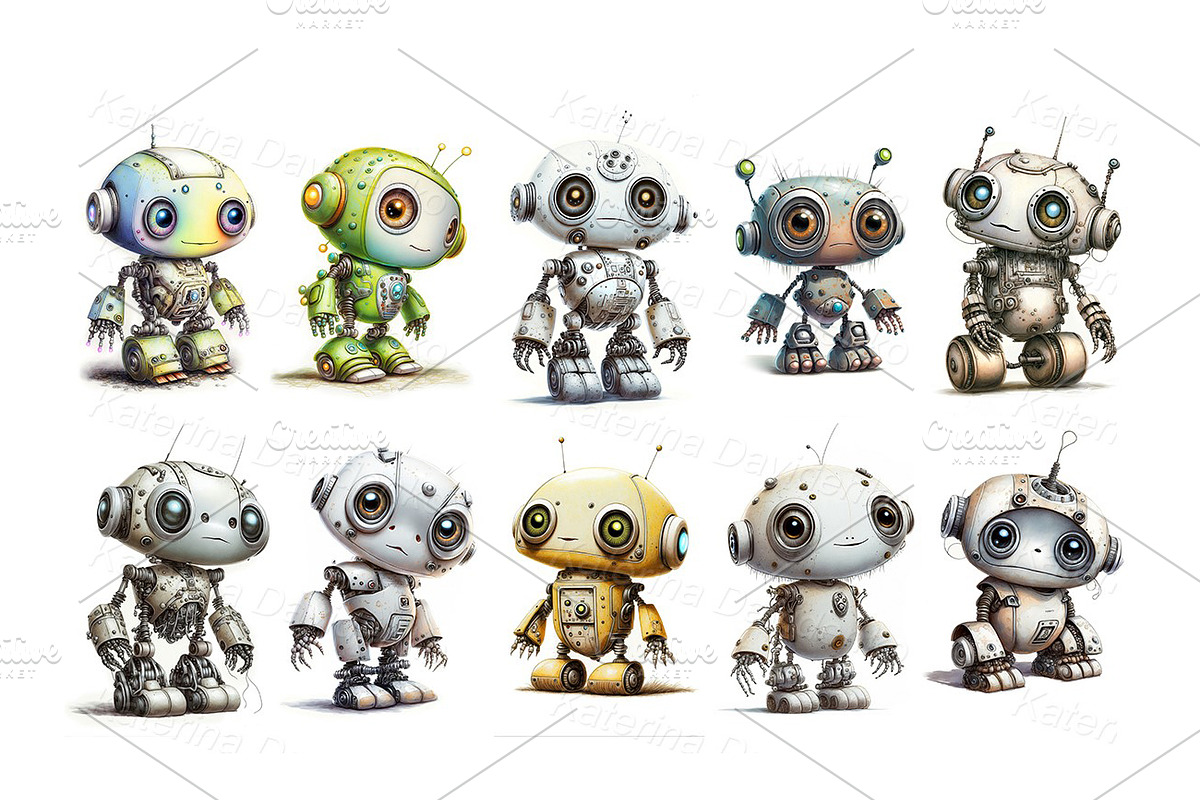 Set of robot with different emotions, a Technology Illustration by Bubert Art
