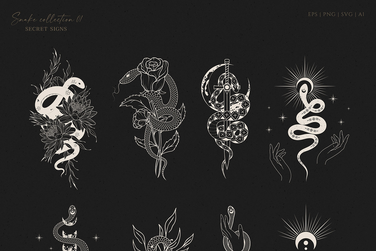 Hand Drawn Celestial Snakes & Sculls, an Animal Illustration by KirillsWorkshop (Photo 2 of 10)