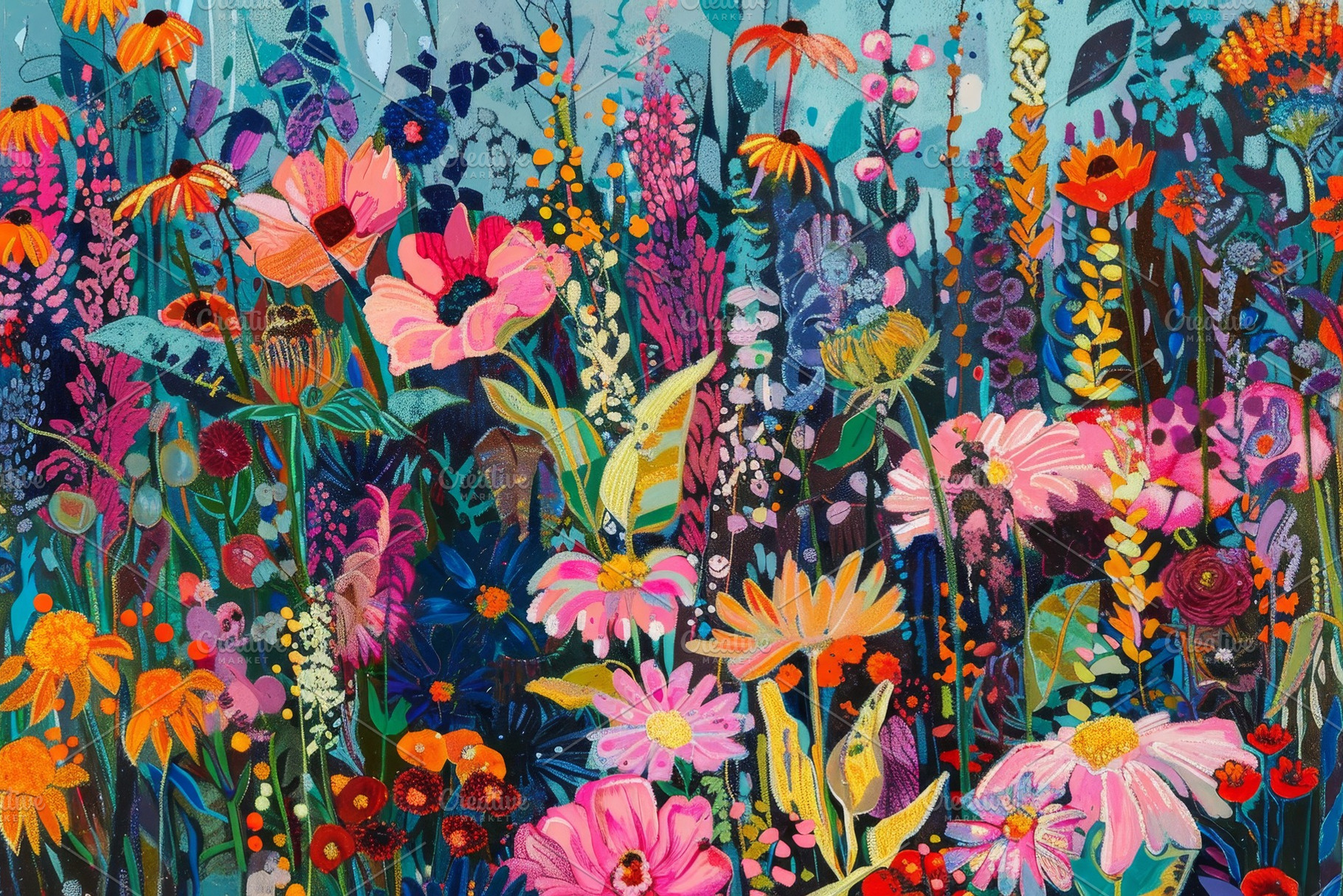 A painting capturing a field filled, a Photo by Iftikhar Alam