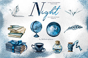 Hand-Painted Night Clipart Set, an Animal Illustration by ArtCreationsDesign (Thumbnail 2 of 29)