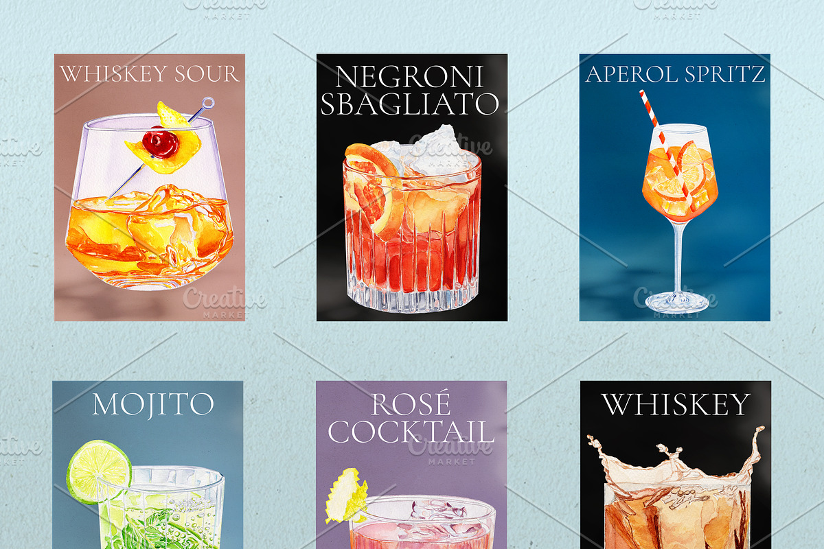 Cocktail Posters Watercolor set, an Object Graphic by Olexandra Mur (Photo 2 of 3)