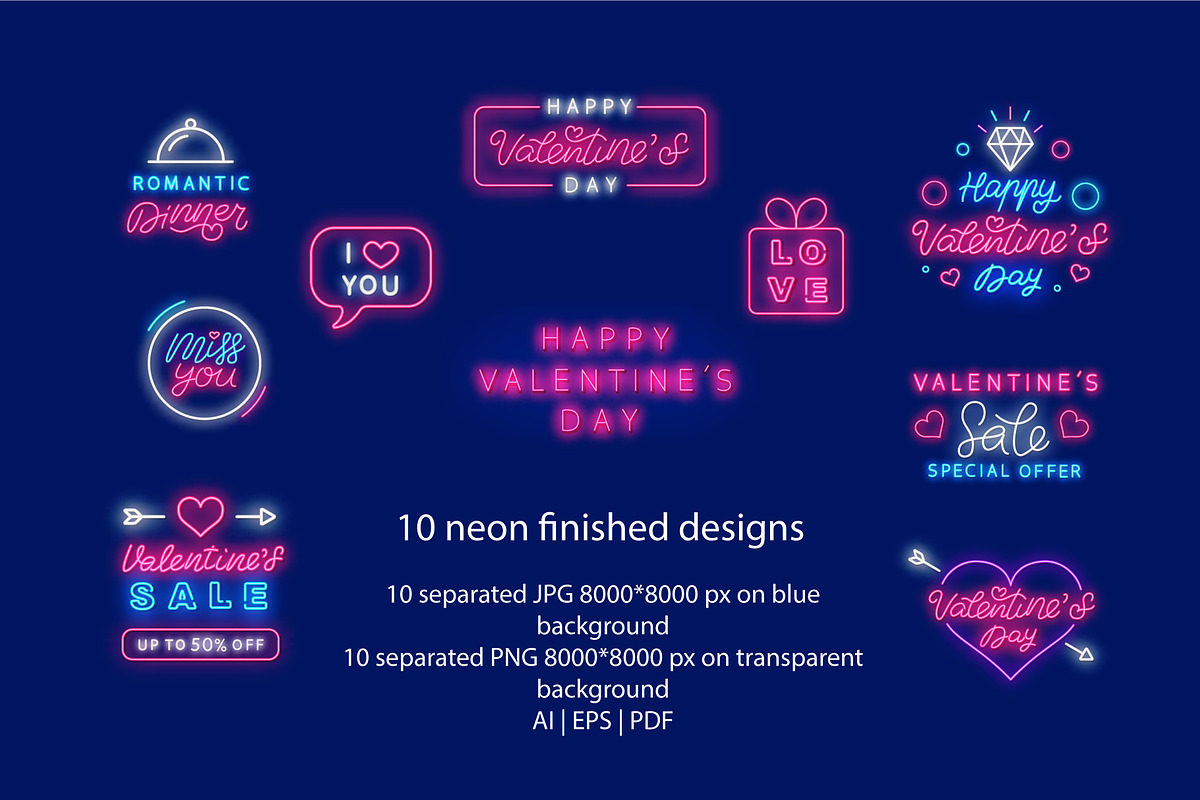 Happy Valentines Day neon pack, an Illustration by GapArt (Photo 6 of 7)