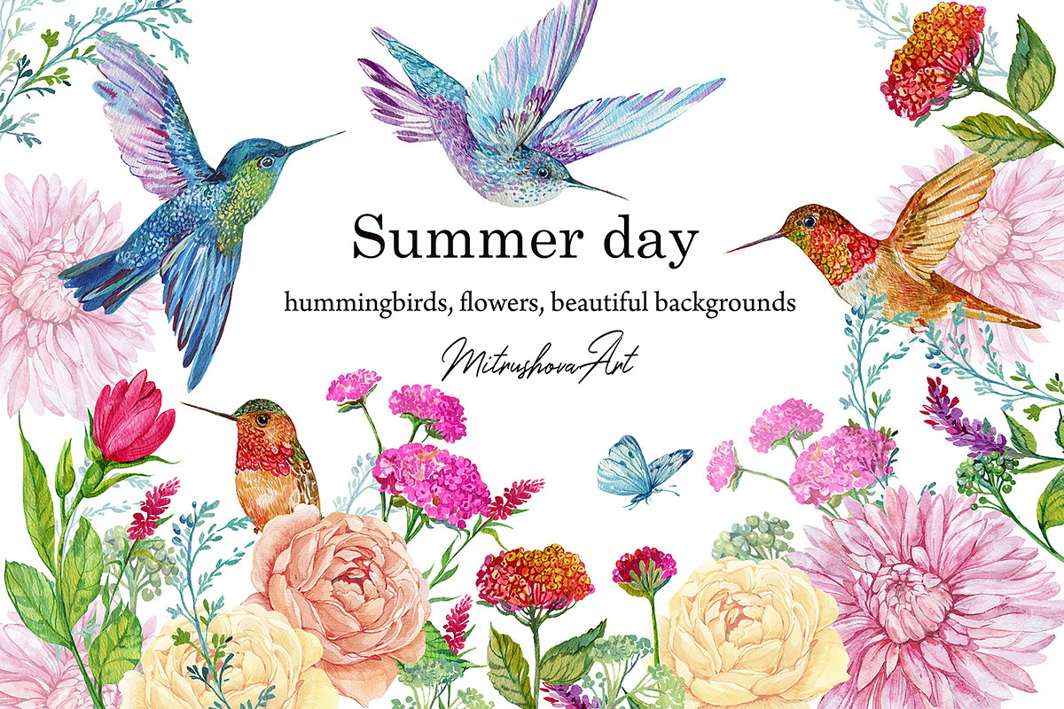 Tropical Birds Hummingbird Flowers, an Illustration by MitrushovaArt (Photo 1 of 5)