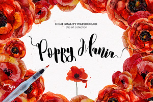 Poppy Mania Watercolor Clip Art Set