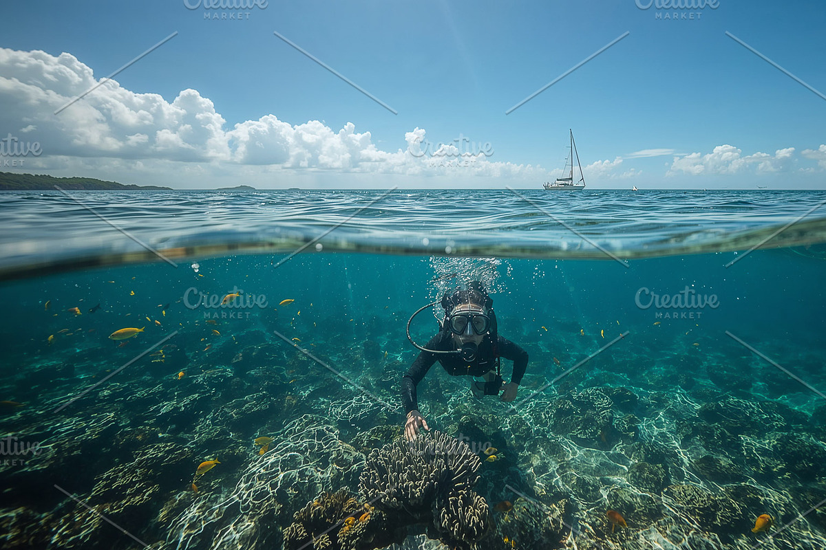 Hovering scuba diver, an Illustration by wavebreak